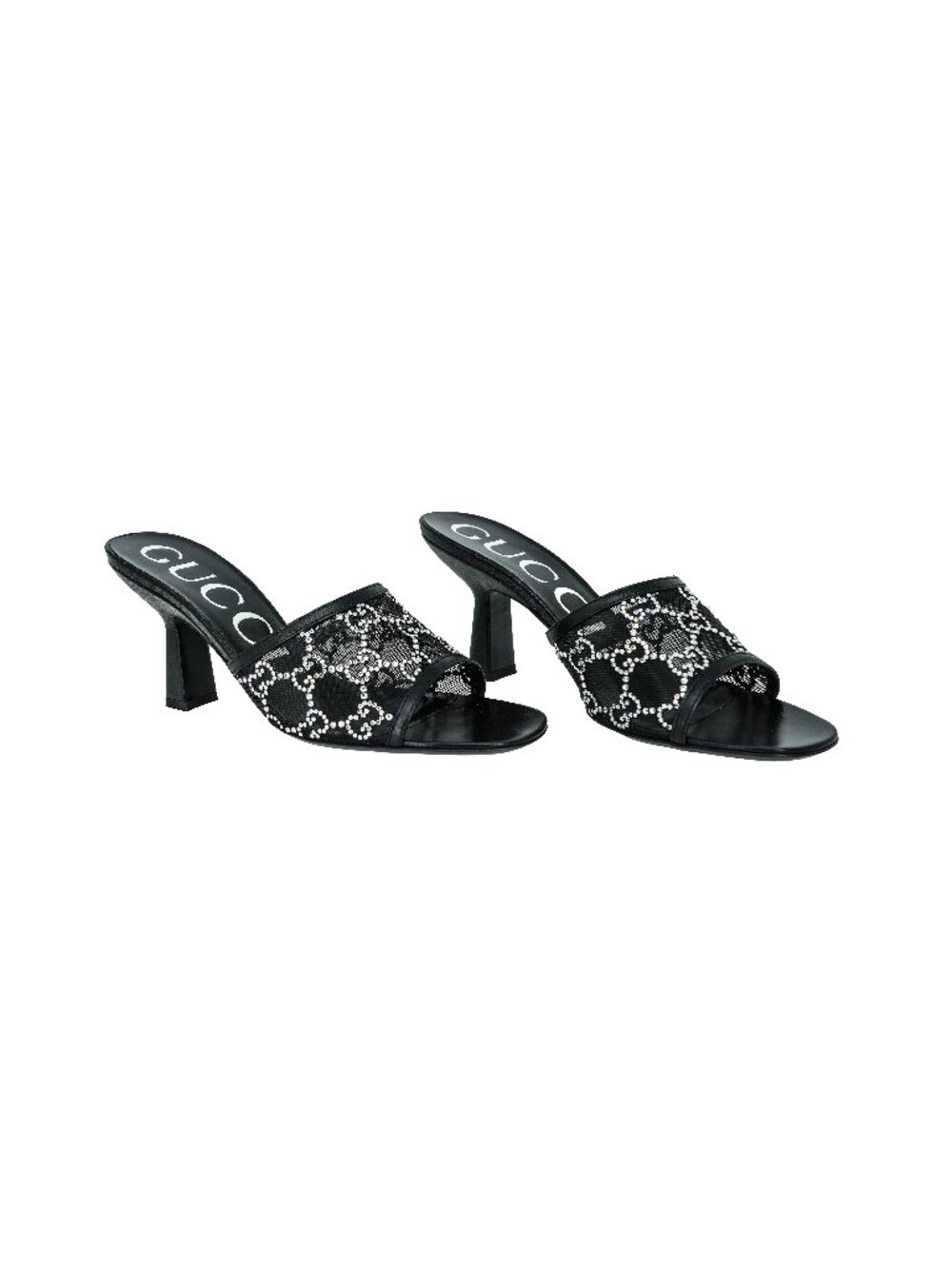 Gucci Crystal GG Mesh Mid Heel Sandals